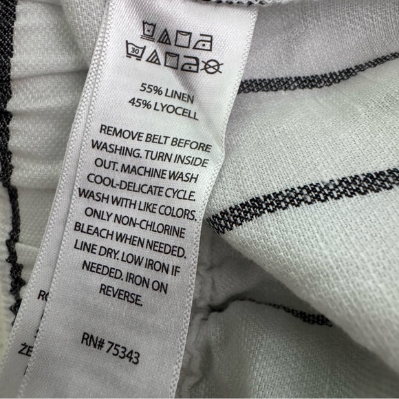 Joie Linen Blend Belted Cropped Wide Leg Pants White Black Stripe Size Small - Picture 12 of 12